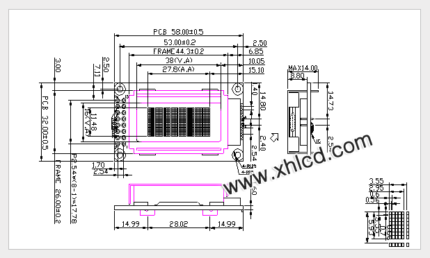 液晶模块JBC0802A01-02F-A31机械图